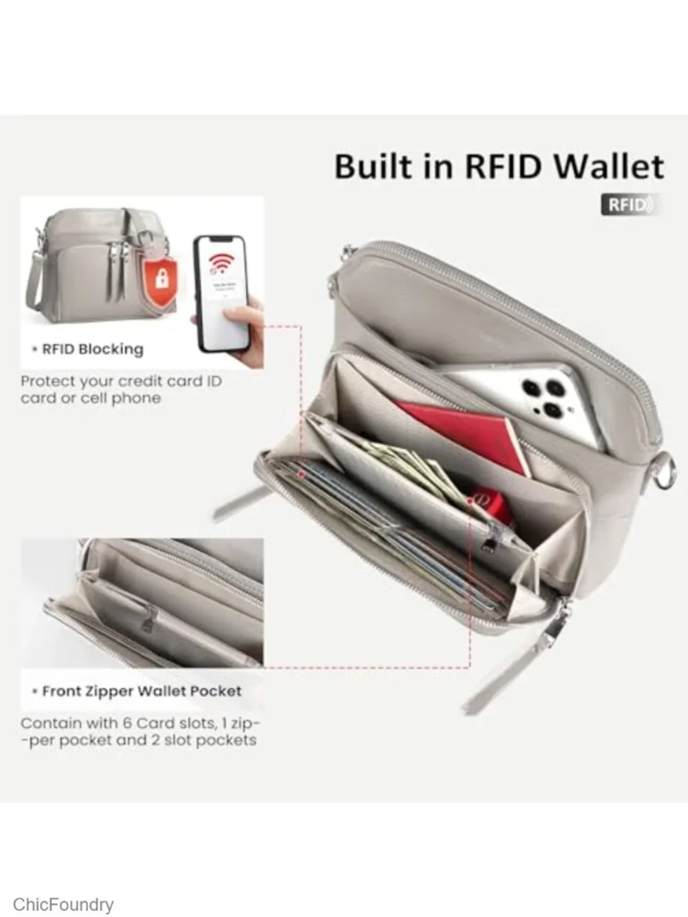 Genuine Leather Crossbody Bag with RFID Wallet Multi Pockets